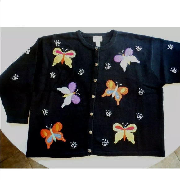 Quacker Factory Butterflies R Free 2 Fly sweater - Picture 2 of 8